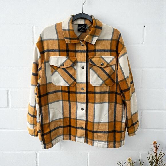 HFX Tops - HFX Flannel Shirt Womens SMALL Long Sleeves Heavyweight Snaps orange white EUC
